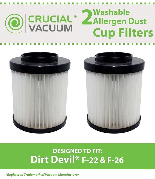 2 Dirt Devil F-22 F-26 Washable & Reusable Long-Life Vacuum Filters, Replaces Dirt F22 F26 Part # 1-LV1110-000...