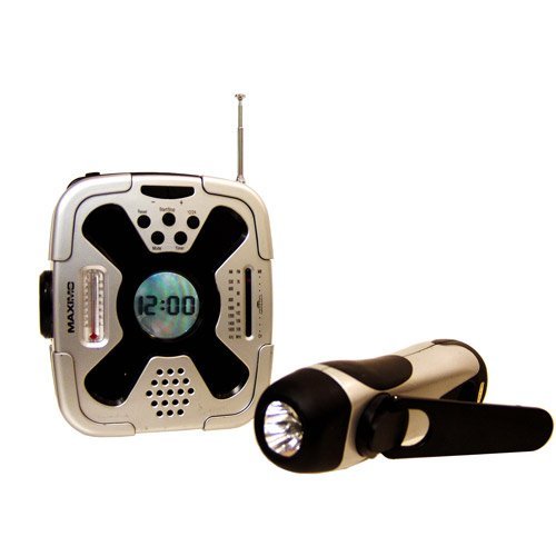 Hand Crank Emergency Flashlight, AM/FM and NOAA Weather Band Radio, Compass and Thermometer (No Batteries Required) N3