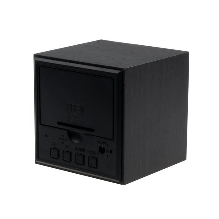 Wensltd 1pc Digital LED Black Wooden Wood Desk Cube Alarm Clack N3