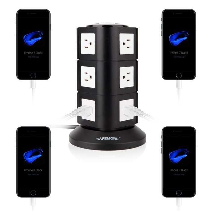 Power Strip, Safemore Smart 6-Outlet with 4-USB Surge Protection Power Socket 4000W 110-250V Worldwide Voltage... N4