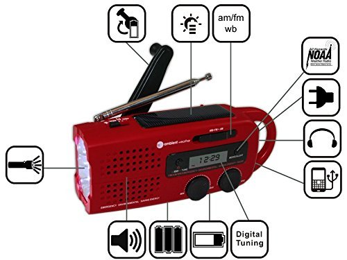 Ambient Weather WR-299 Compact Emergency Solar Hand Crank Weather Alert Radio N2