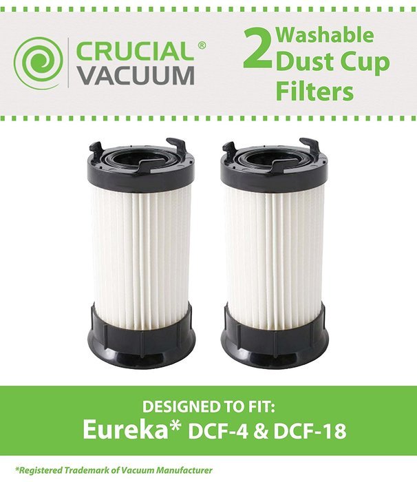 2 Eureka DCF-4 Washable & Reusable Dust Cup Filters, Replaces Part # 62132, Designed & Engineered by Crucial Vacuum