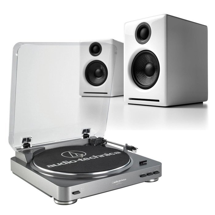AudioTechnica AT-LP60 Fully Automatic Stereo 2-Speed Turntable System (Silver) with Audioengine A2+ Premium Powered... N4