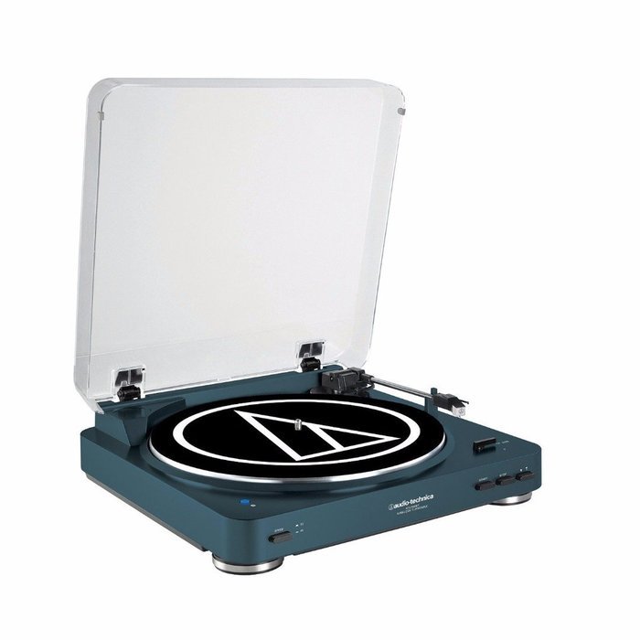 Audio Technica AT-LP60NV-BT Automatic Bluetooth Turntable (Navy) w/ Samson BT3 Monitors & Knox Carbon Fiber Brush N2