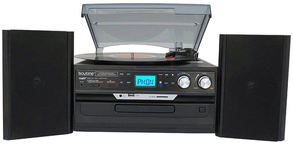 7-in-1 Boytone BT-24DJB Turntable with Bluetooth Connection, 3 Speed 33, 45, 78 Rpm, CD, Cassette Player AM, FM... N2