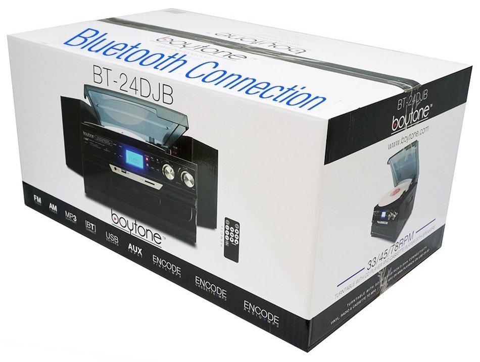 7-in-1 Boytone BT-24DJB Turntable with Bluetooth Connection, 3 Speed 33, 45, 78 Rpm, CD, Cassette Player AM, FM... N5