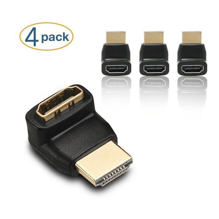 DIZA100 4-Pack HDMI Right Angle Connectors,2-Pack 90 Degree and 2-Pack 270 Degree HDMI Male to Female Adapters N5