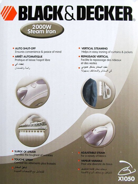 Black & Decker X1050 2200-watt Auto-Shut Off Steam Iron, 220-volt N5