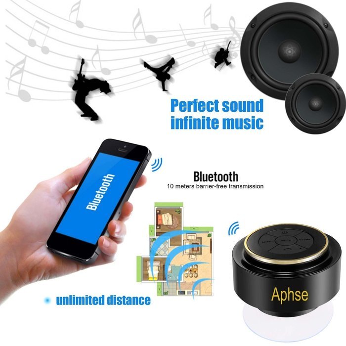 Aphse HAPBS02BK Waterproof Bluetooth Speaker with BT 4.0 FM Radio, LCD Display, Built-in Mini Mic and Hands-Free... N2