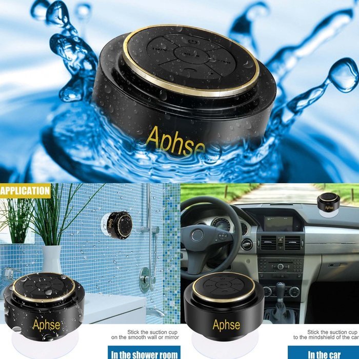 Aphse HAPBS02BK Waterproof Bluetooth Speaker with BT 4.0 FM Radio, LCD Display, Built-in Mini Mic and Hands-Free... N3