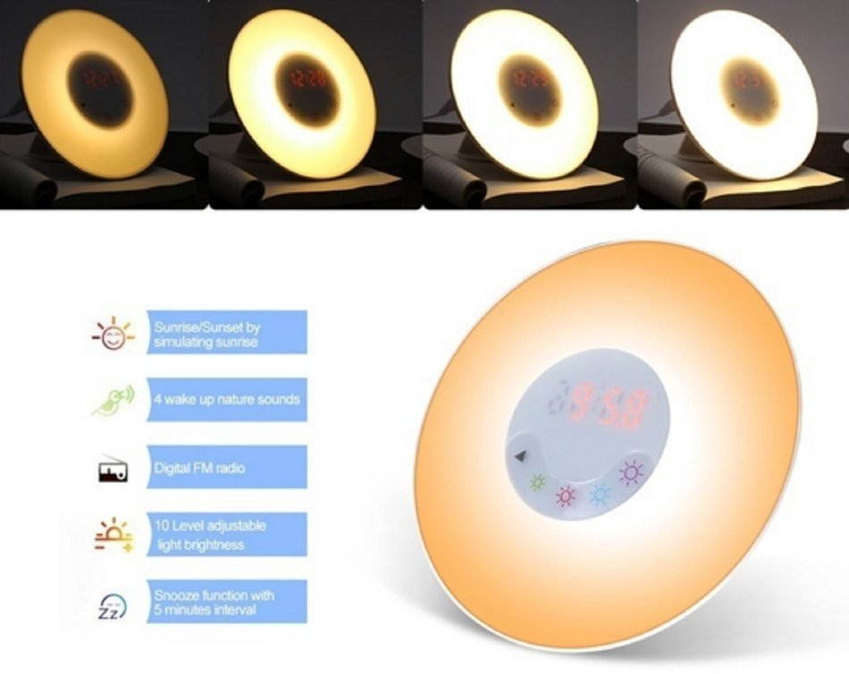 Wake-Up Light USB Alarm Clock With Sunrise Simulation And FM Radio N8
