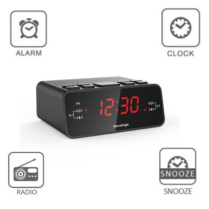 Horologe Alarm Clock Radio with Dual Alarms, AM/FM Radio, 0.6&rdquo; Digital LED Display and Battery Backup in case... N5