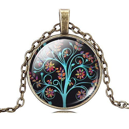 Vintage Eternal Life &Tree 3D Pattern Art glass Pendant cabochon chain Necklace N6