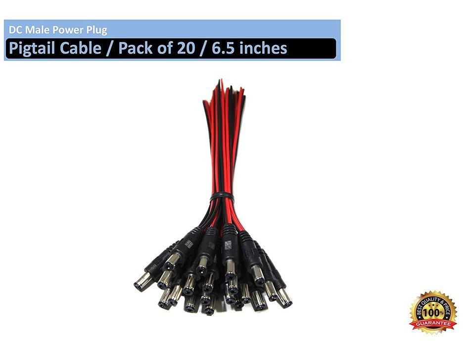 VIEWISE CCTV Security Camera DC Male Power Plug Pigtail Cable, Pack of 10 (Black/Red) N8