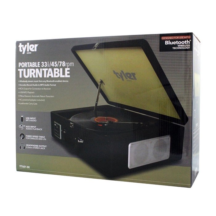 Tyler Bluetooth Briefcase Vinyl Record Player Classic Turntable Stereo System with Built-in Speakers, MP3 Player... N2