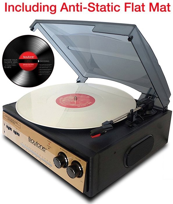 Boytone BT-13G with Bluetooth Connection 3-Speed Stereo Turntable Belt Drive 33/45/78 RPM, 2 built in Speakers... N4