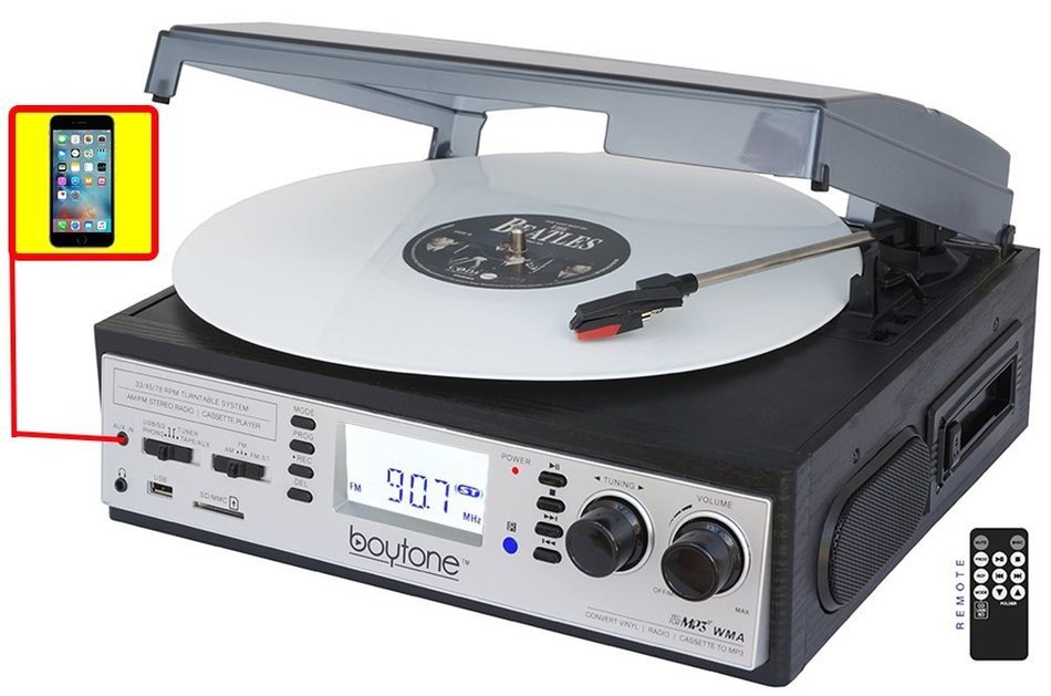 Boytone BT-19DJS-C 3-speed Turntable, 2 Built in Speakers Large Digital Display AM/FM, Cassette, USB/SD/AUX/MP3... N2