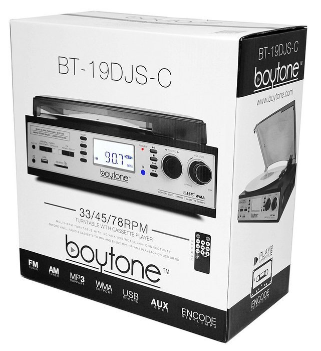 Boytone BT-19DJS-C 3-speed Turntable, 2 Built in Speakers Large Digital Display AM/FM, Cassette, USB/SD/AUX/MP3... N3