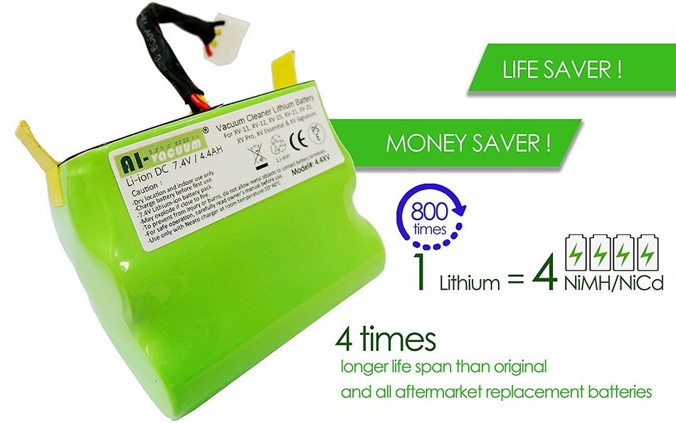 Lithium-ion 4400 mAH battery 2 pack for Neato XV Series with 3 free HEPA filters N2