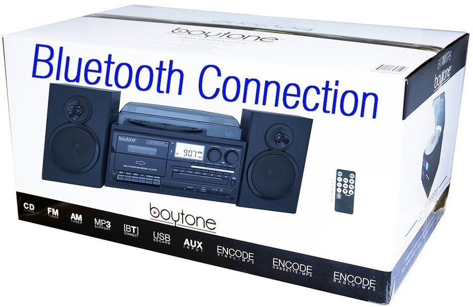 Boytone BT-28SPB, Bluetooth Classic Style Record Player Turntable with AM/FM Radio, Cassette Player, CD Player... N6