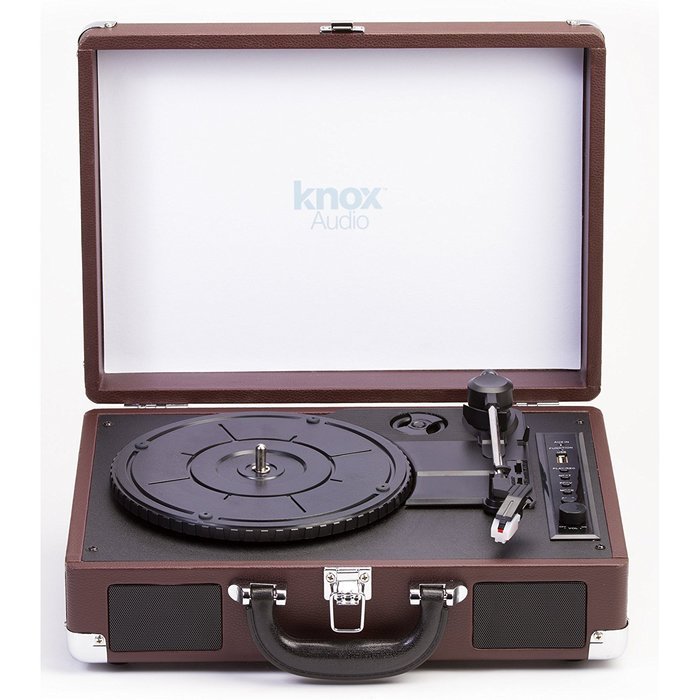 Knox Portable Bluetooth USB Turntable with Built-in Speakers (Leather Brown) N3