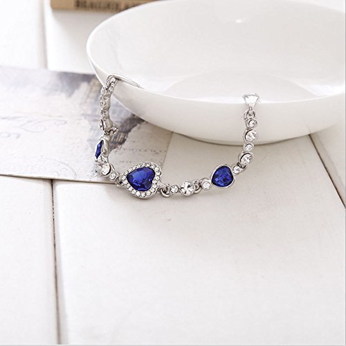 New Fashion Cute Women Blue Crystal Rhinestone Heart Charm Bangle Bracelet Gift N7
