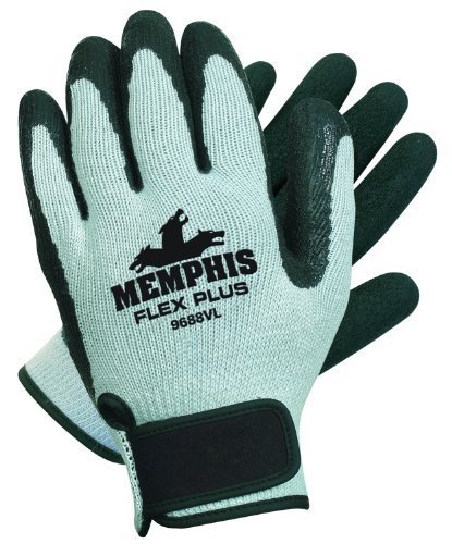 Memphis Glove 9688VXL FlexPlus Latex Palm Medium Weight Men's Gloves with Adjustable Wrist Closure, Black/Gray...