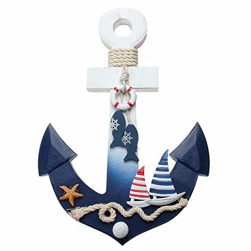 Mediterranean Style Wooden Nautical Anchor Wall Hanging Hook Ship Star fish Decor Coat Door Rack N2