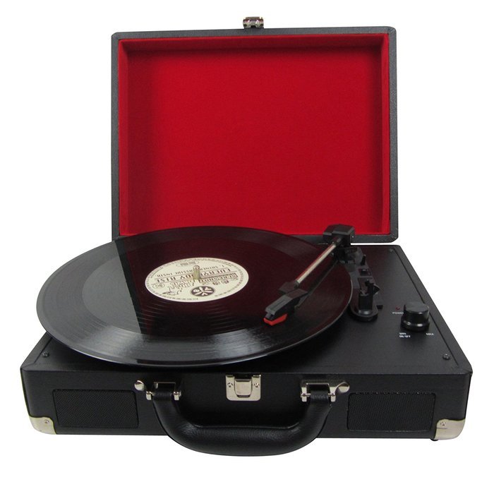Keni Suitcase 3 Speed Stereo Turntable with Built in Speakers, USB port, support RCA output, Black N4