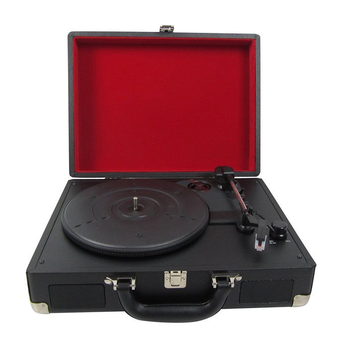 Keni Suitcase 3 Speed Stereo Turntable with Built in Speakers, USB port, support RCA output, Black N5