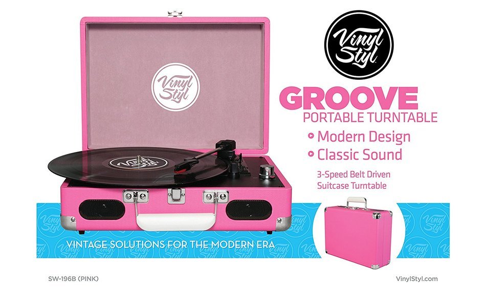 Vinyl Styl Groove Portable 3 Speed Turntable (Pink) N6