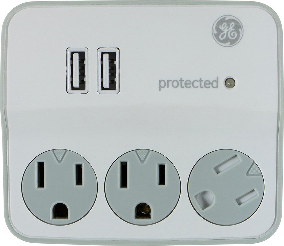 GE 14512 Surge Tap, 3 Outlets, 450J, USB, 2 Ports, 1.0A, White N2