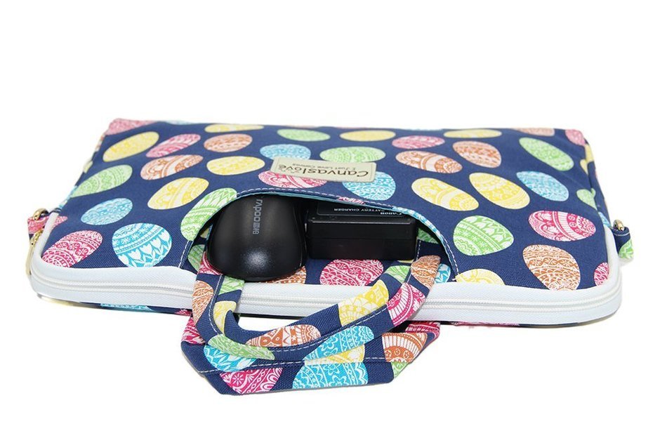 Canvaslove Black Easter Egg Patten Canvas Laptop Shoulder Bag 11 Inch 12 Inch 13 Inch Laptop Messenger Bag 13.3... N37