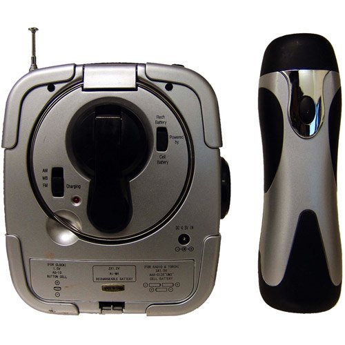 Hand Crank Emergency Flashlight, AM/FM and NOAA Weather Band Radio, Compass and Thermometer (No Batteries Required) N5