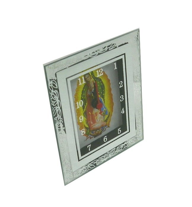 Set of One Lady of Guadalupe Glass Table Desk Clock &ndash; Rectangle or Oval N4