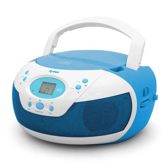 Tyler Portable Neon Blue Stereo CD Player with AM/FM Radio and Aux & Headphone Jack Line-In (TAU105-NBL) N4
