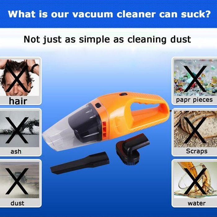 Grikey High Power 100W Wet Dry Car Use Vacuum Cleaner Portable Dust Hand Vacuum Cleaner 12 Volt Orange N5