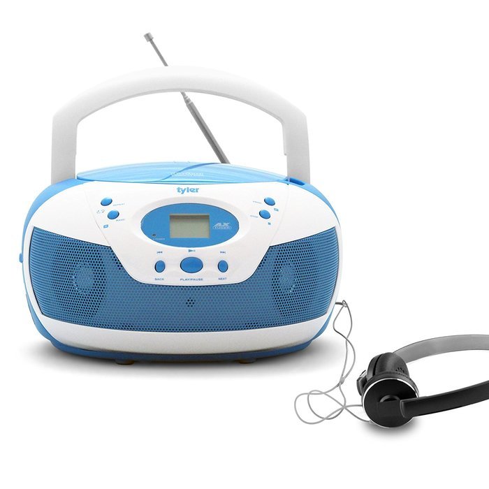 Tyler Portable Neon Blue Stereo CD Player with AM/FM Radio and Aux & Headphone Jack Line-In (TAU105-NBL) N6