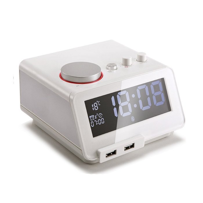 Alarm Clock Radio,Bluetooth Speaker with USB Charger - White