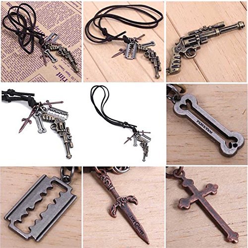 Catchnew&reg; Gun Necklace Retro Revolver Pistol Cow Leather Cord Pendant Long Necklace N6