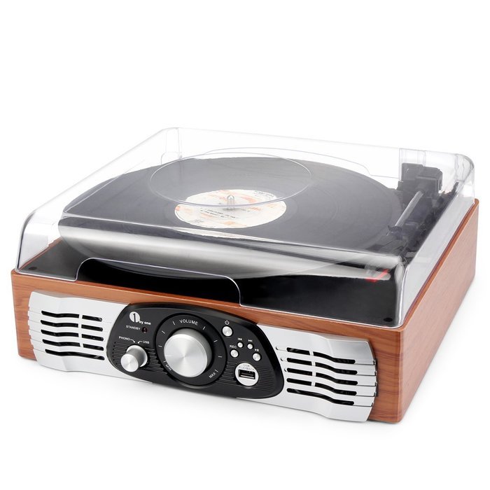 1byone Belt-Drive 3-Speed Stereo Turntable with Built in Speakers, Supports Vinyl to MP3 Recording, USB MP3 Playback... N3