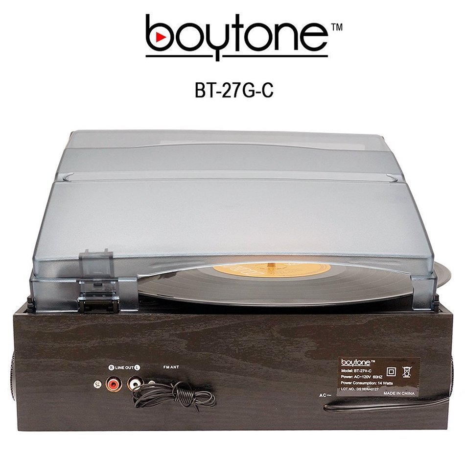 Boytone BT-27G-C Bluetooth connection 3-Speed Stereo Turntable, 2 built in Speakers Digital LCD Display AM/FM...