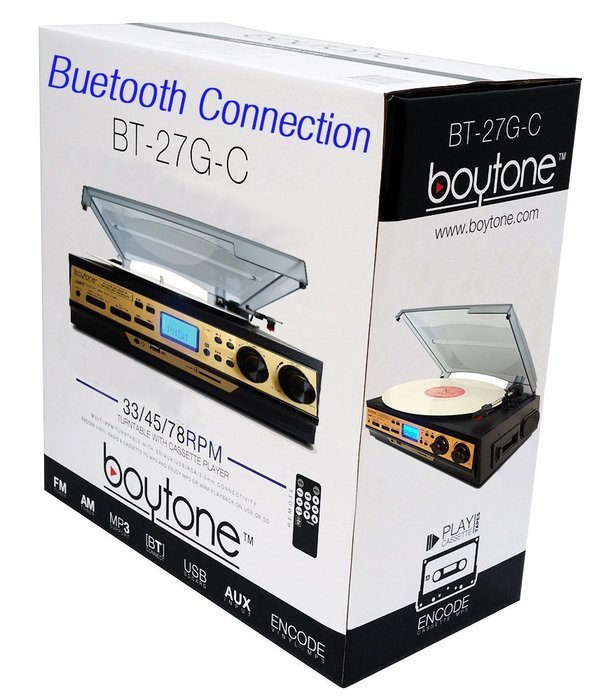 Boytone BT-27G-C Bluetooth connection 3-Speed Stereo Turntable, 2 built in Speakers Digital LCD Display AM/FM... N2