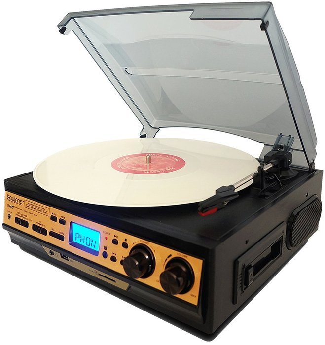 Boytone BT-27G-C Bluetooth connection 3-Speed Stereo Turntable, 2 built in Speakers Digital LCD Display AM/FM... N3