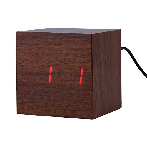 Modern Cube LED Alarm Clock Temperature Sounds Control Display Novelty Electronic Desktop Digital Classic Wooden...