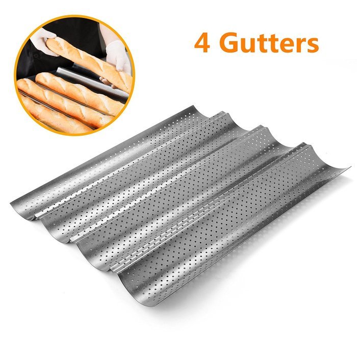 Perforated Baguette Pan, Homono Non-Stick Perforated French Bread Pan Wave Loaf Bake Mold, 15 by 13 by 1 inch... N4