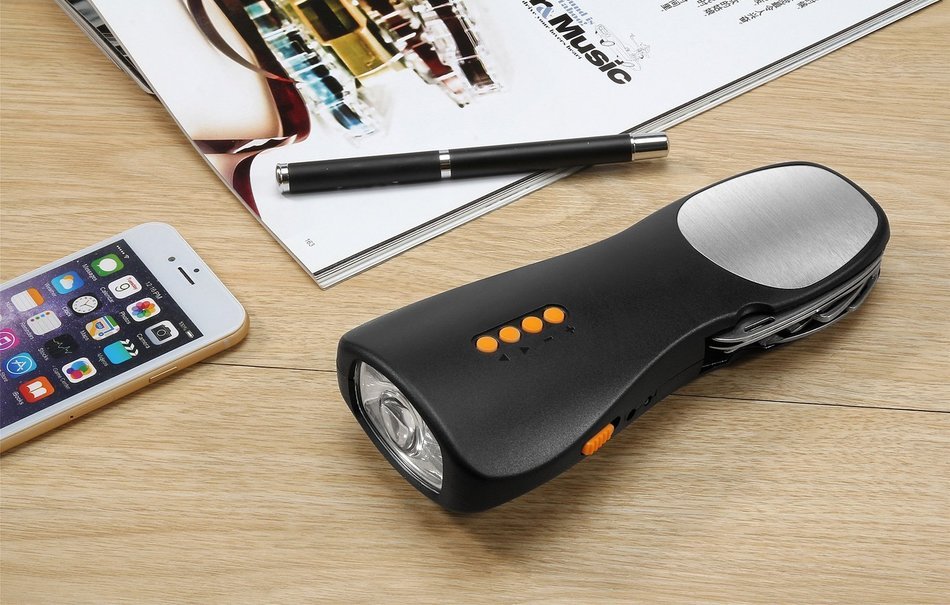 Sinvitron Hand Crank Self Powered Emergency Radio with LED Flashlight, Alarm, Swiss Knife Tool Set, Mobile Cell... N4