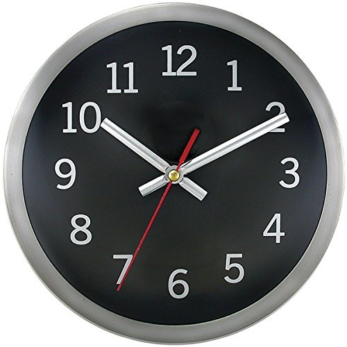 New TIMEKEEPER 2253B 9" Brushed Metal Round Wall Clock (Black Face)