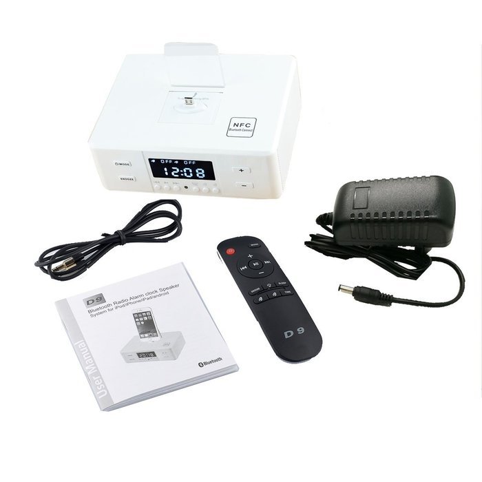 Plater Wireless D9 Digital Dual Alarm FM Clock Radio USB Port & AUX Jack (3.5mm Audio In) 43W Powerful Bluetooth... N5