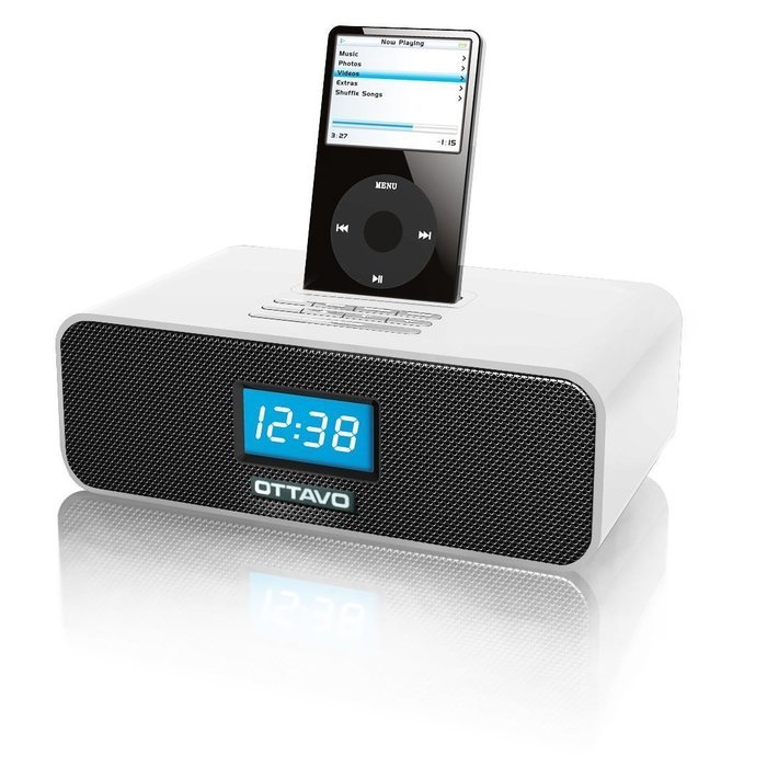 Ottavo OT3040w 30-Pin Audio System & Alarm Clock FM Raido for iPod w/ Remote control - White Color